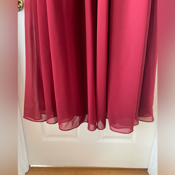 Azazie A-Line V-Neck Long Sleeve Chiffon Dress, in Pomegranate, Azazie Norah - Picture 4 of 7